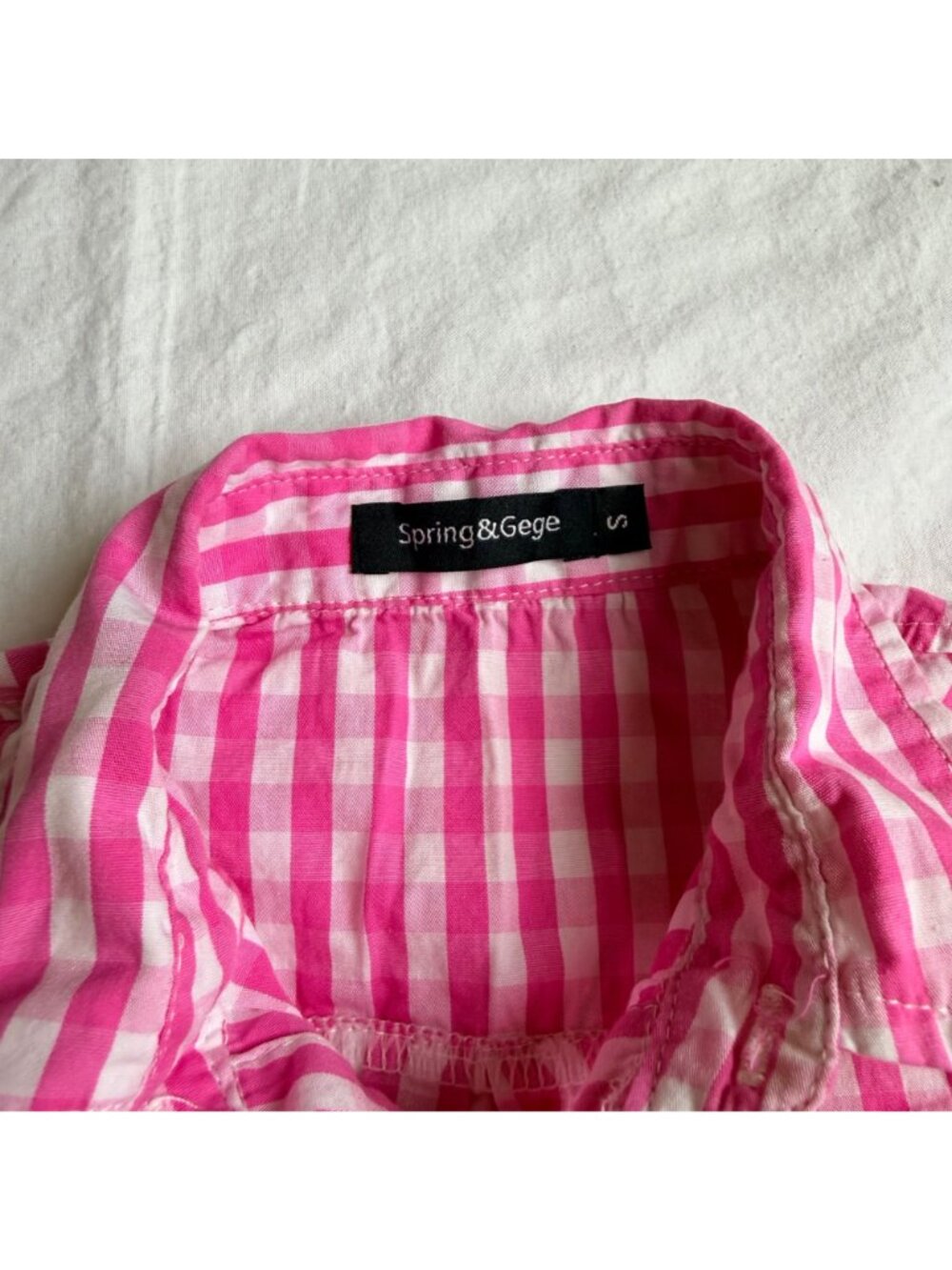 Spring&Gege Boys Pink Gingham Button-Up Shirt Long Sleeve 100% Cotton Size 5-6Y - Picture 4 of 7